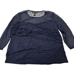 INC International Concepts Women Blouse Plus 1X Blue Mesh Neckline Y2K